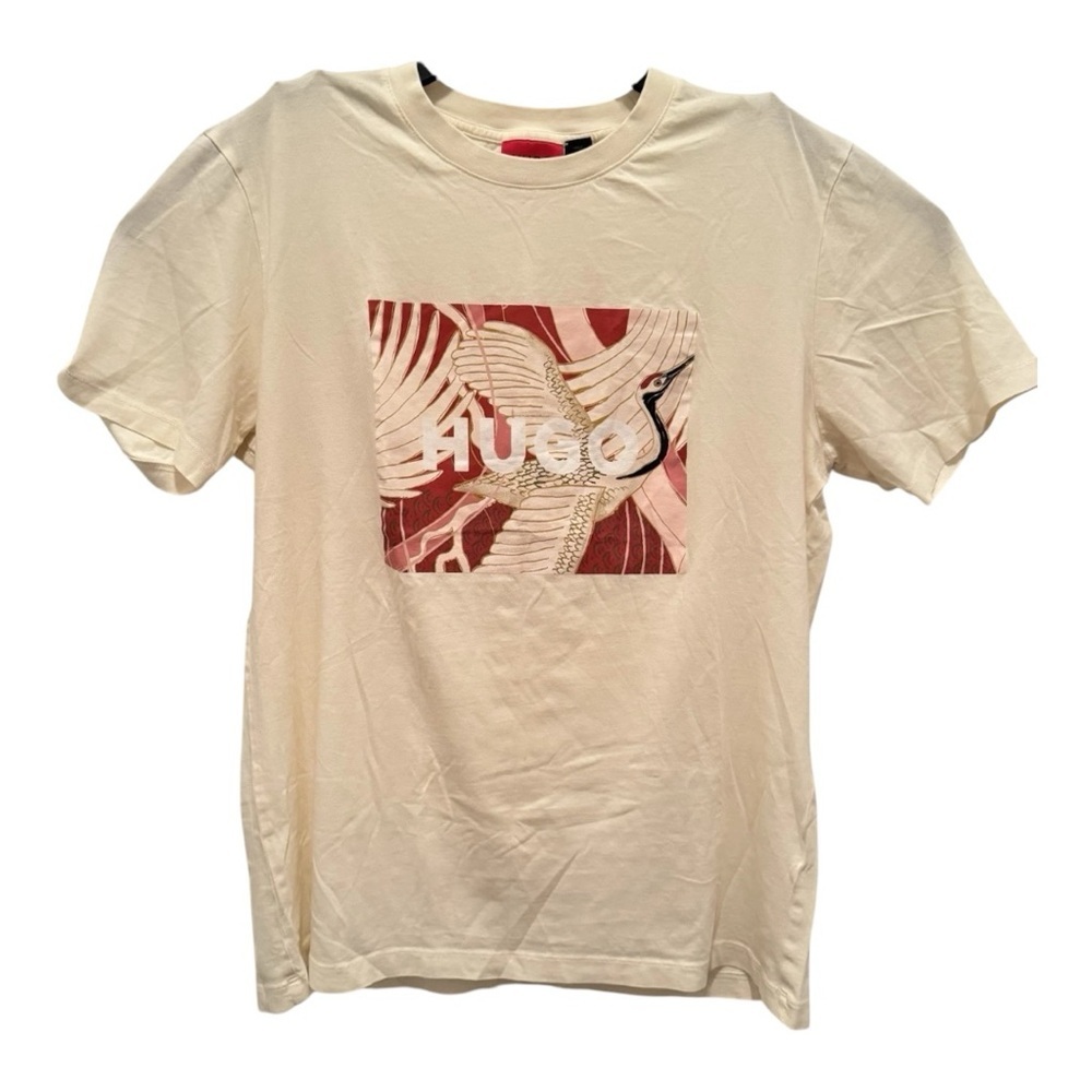 Hugo Boss Future in Motion Cotton Blend Graphic T-Shirt - Cream - Size L